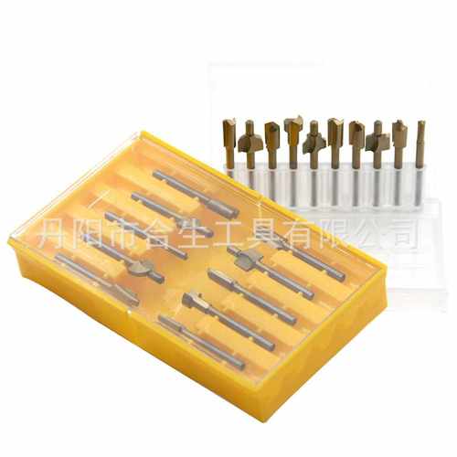 10pc镀钛塑盒装金色高速钢木工修边刀小铣刀刻刀工具