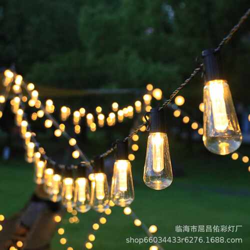 led太阳能爱迪生球泡灯串透明木瓜灯串灯庭院花园户外露营装饰灯