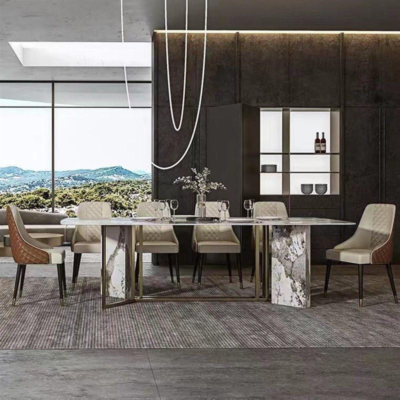 轻奢大理石餐桌佛山家具吃饭桌子不锈钢长方形家用高端岩板餐桌椅