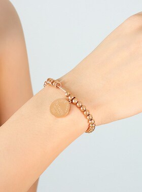 欧美情侣款流行热销饰品圆牌钢珠弹力手链厂家直销 钛钢不掉色