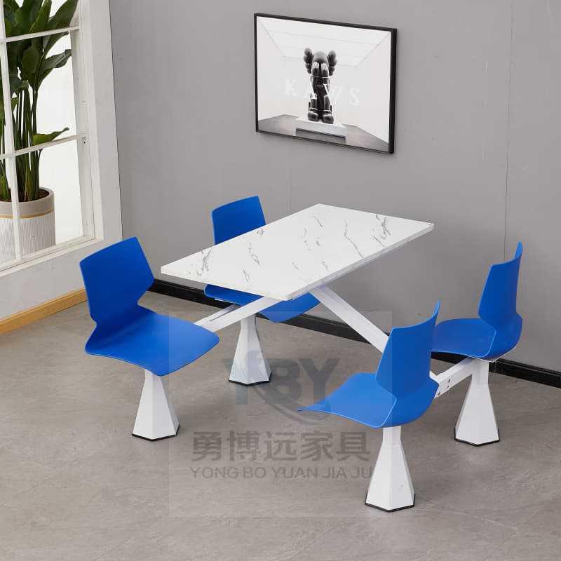 学校学生食堂餐桌单位4人员工公司饭堂长方形连体喇叭脚快餐桌椅