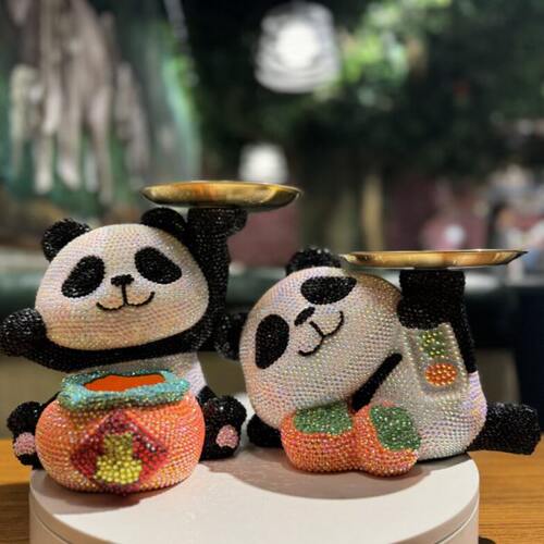 粘钻大熊猫入户玄关钥匙收纳摆件客厅电视柜家居酒柜装饰品礼物