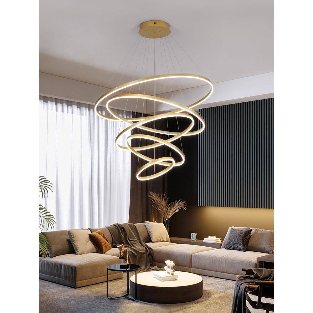 简约现代客厅灯复式楼别墅大吊灯轻奢中空楼梯间吊灯艺术loft圆环