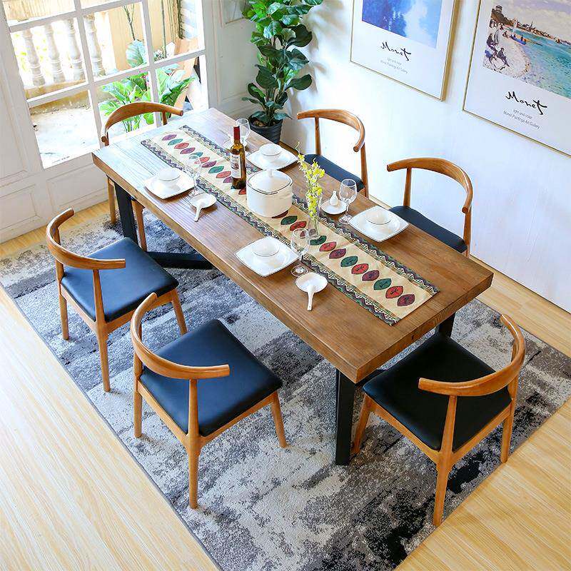 简约现代客厅实木餐桌主题餐厅餐饮餐桌椅小户型铁艺休闲餐桌