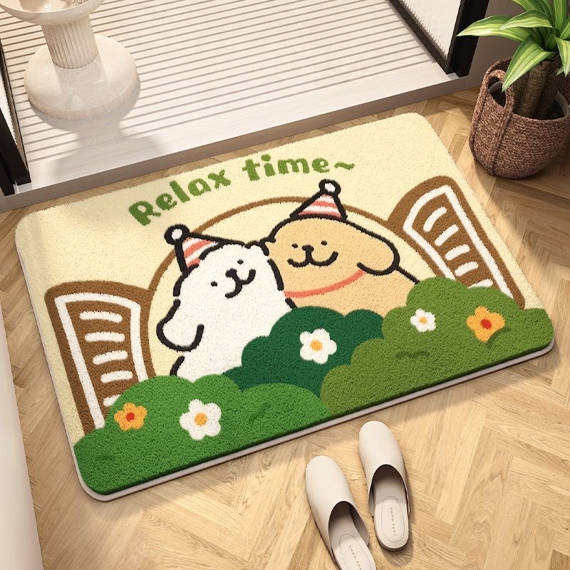 卡通可爱线条小狗仿羊绒地垫吸水防滑垫浴室厕所门口脚垫房间地毯