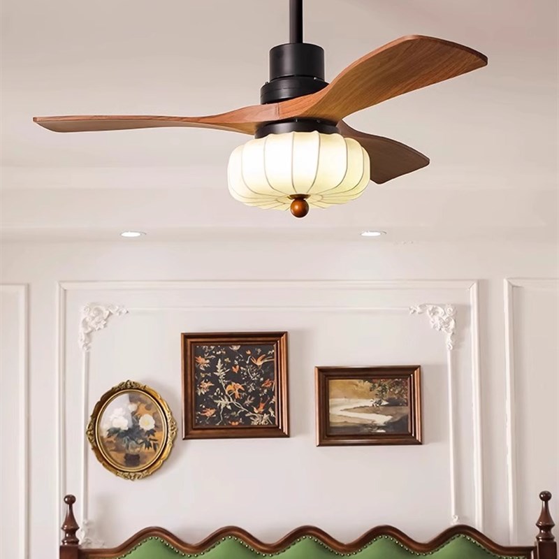 长虹餐厅扇灯吊灯集成中世纪风格胡桃木图案客厅吊扇灯2025新卧室