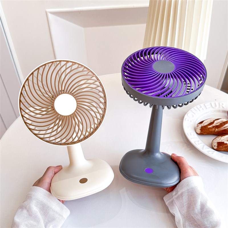 桌面小型台式电风扇超静音家用悬挂旋转摇头超长续航五档大风力