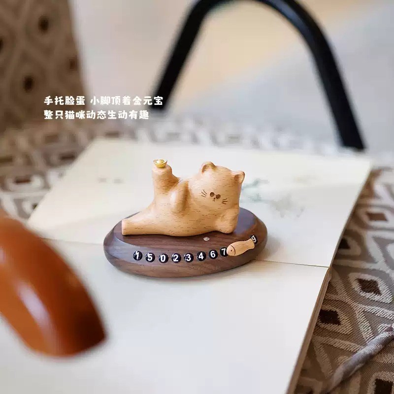 一路发财猫实木停车号码牌手机电话移挪车卡创意新车礼物