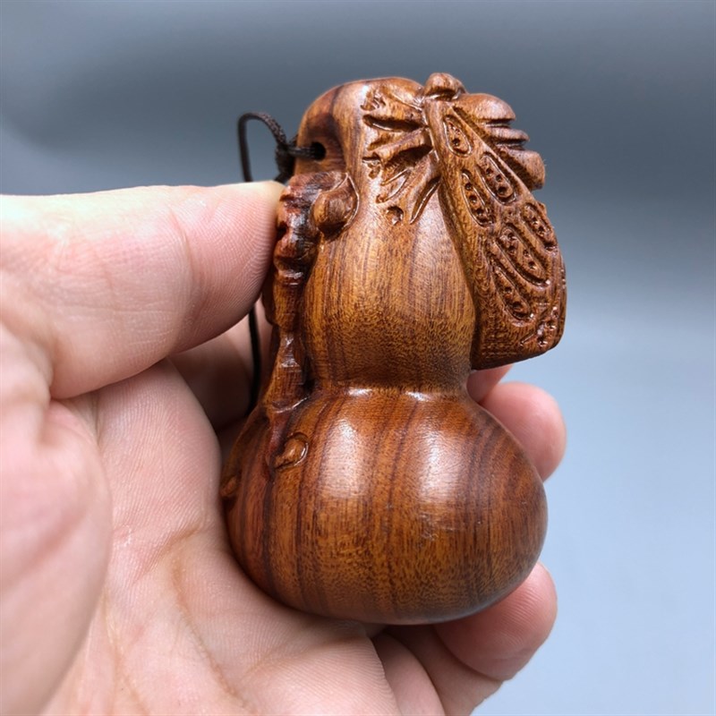 高档黄花梨木雕葫芦手把件汽车钥匙扣男女手机链文玩工艺品摆件