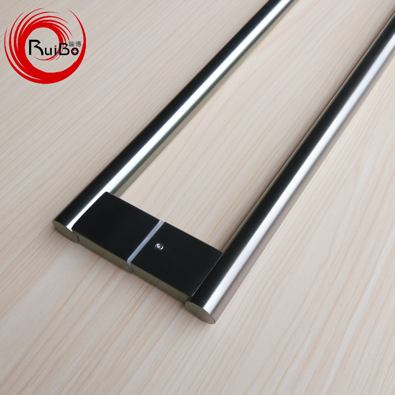 不锈钢圆管黑色玻璃门扶手酒店木门把手有框门移门简约大拉手哑黑