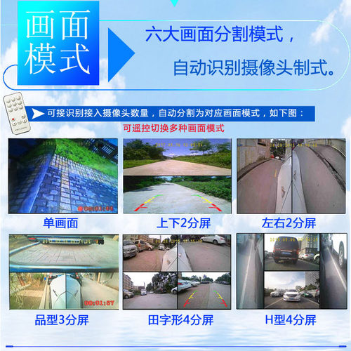 四路行车记录仪车载四画面同屏分割前后左右盲区汽车影像停车监控