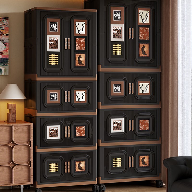 中古风简易衣柜出租房宿舍家用衣物收纳柜可折叠带轮大容量收纳箱