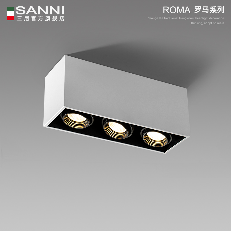 明装筒灯led长方形家用北欧吸顶三头射灯斗胆盒仔客厅无主灯照明