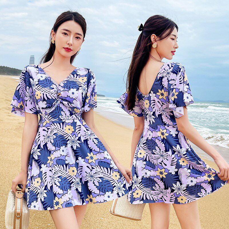 大码泳衣胖妈妈夏季度假泡温泉显连体泳衣