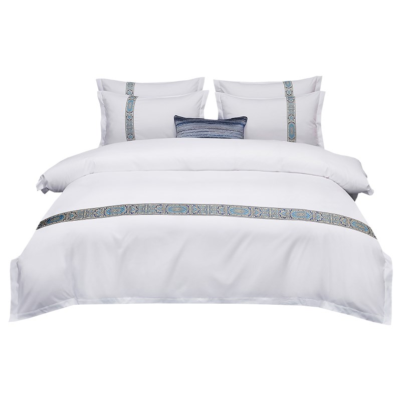 酒店床上用品四件套纯白色镶边款宾馆标间床单被套三件套民宿床品