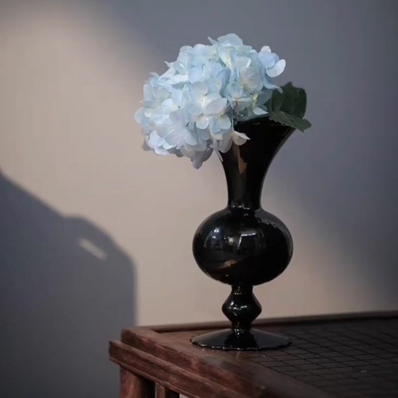 欧式简约中古黑硝子玻璃花瓶花器家居客厅玄关卧室餐桌装饰品摆件