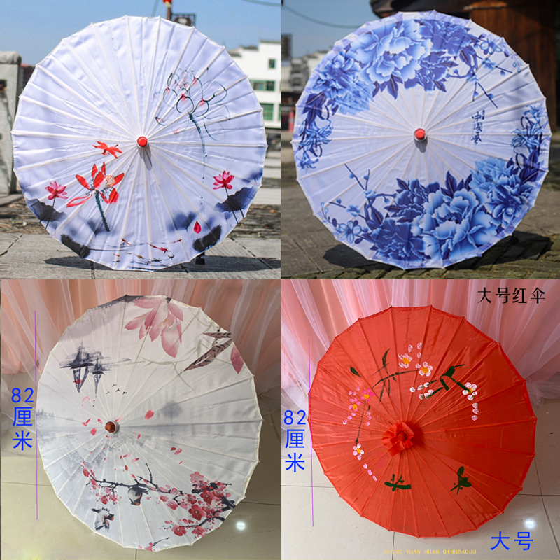 新中式婚礼道具卷轴画挂画水墨画布艺绣棚挂件绸布伞婚庆吊顶装饰