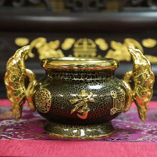 台湾盛凡纯铜鎏金香炉家用室内供奉 祖炉孝炉檀香炉莲花 供祖先炉