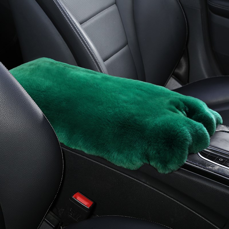 汽车扶手箱垫冬季獭兔毛绒中央扶手箱套手扶箱垫皮毛一体通用