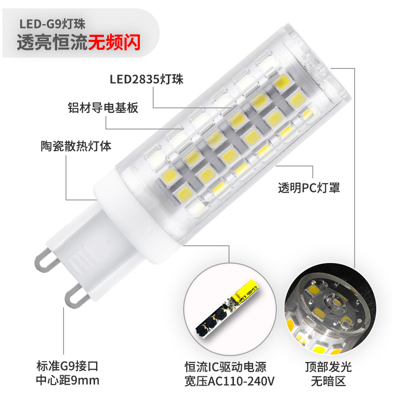 led灯泡e14小螺口e27螺口G9灯珠家用节能水晶客厅吊灯蜡烛泡光源
