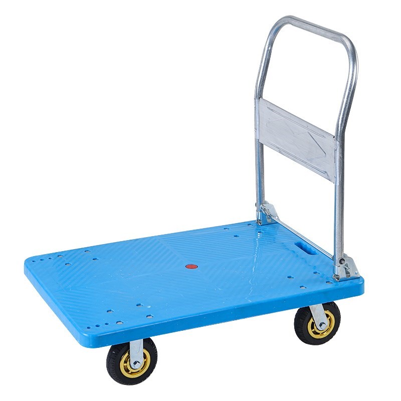 手推车折叠拉货平板车推车搬运车塑料手拉车四轮静音小推车工具车