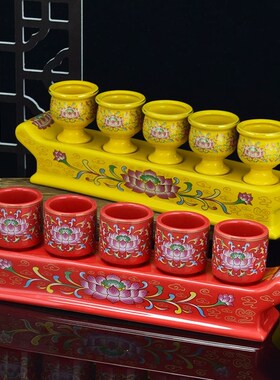 陶瓷家用供奉水杯茶杯酒杯供酒壶茶壶拜神佛前烛台蜡烛财神灯摆件