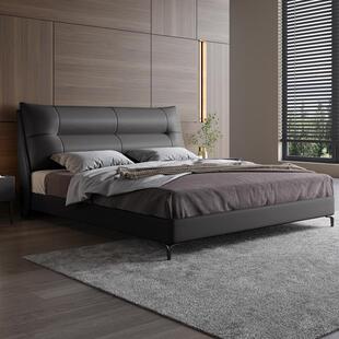 极简真皮床2米x2米2主卧室大床意式轻奢高端双人软包婚床2025新款