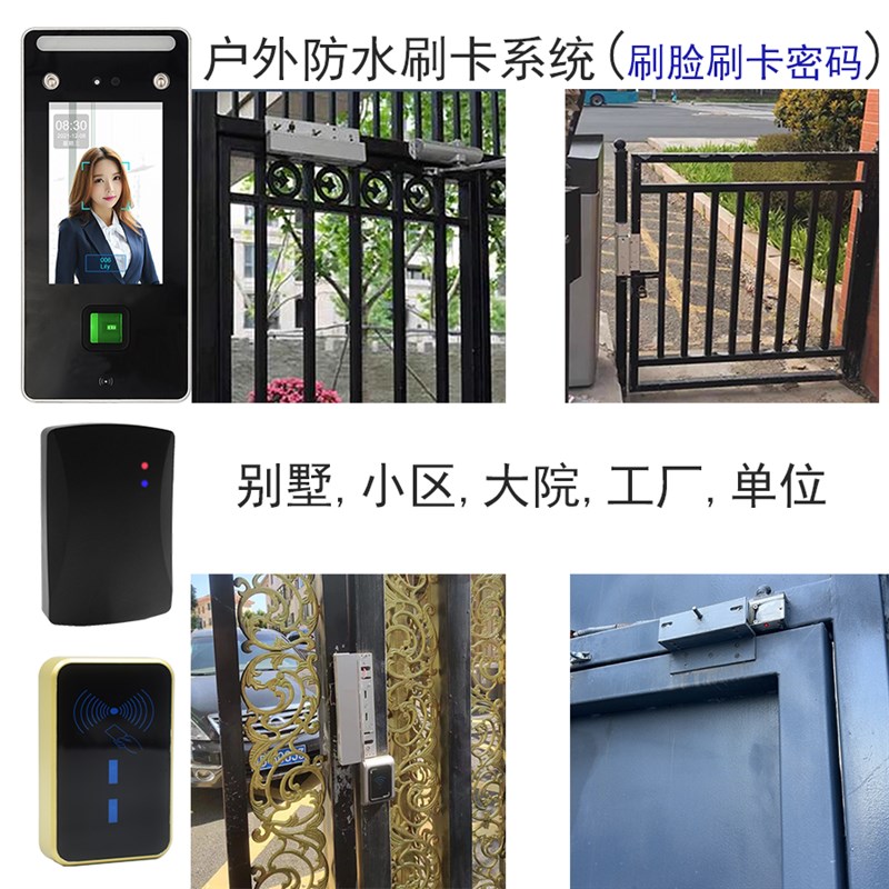 户外防水门禁系统刷脸刷卡指纹IDIC室外磁力锁别墅小区铁艺门栅栏