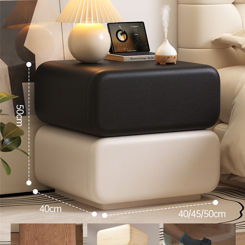 三梦实木床头柜家用卧室2025A新款小型中古奶油风现代简约床边柜