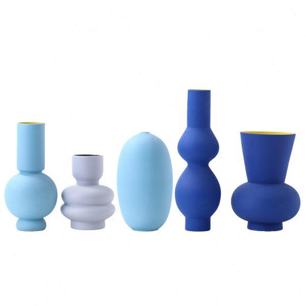 北欧简约蓝灰色陶瓷花瓶摆件样板间客厅创意异形葫芦形花器装饰品