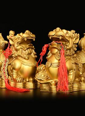 铜貔貅摆件纯铜金钱如意公母貔貅客厅办公室店铺装饰大号元宝皮丘