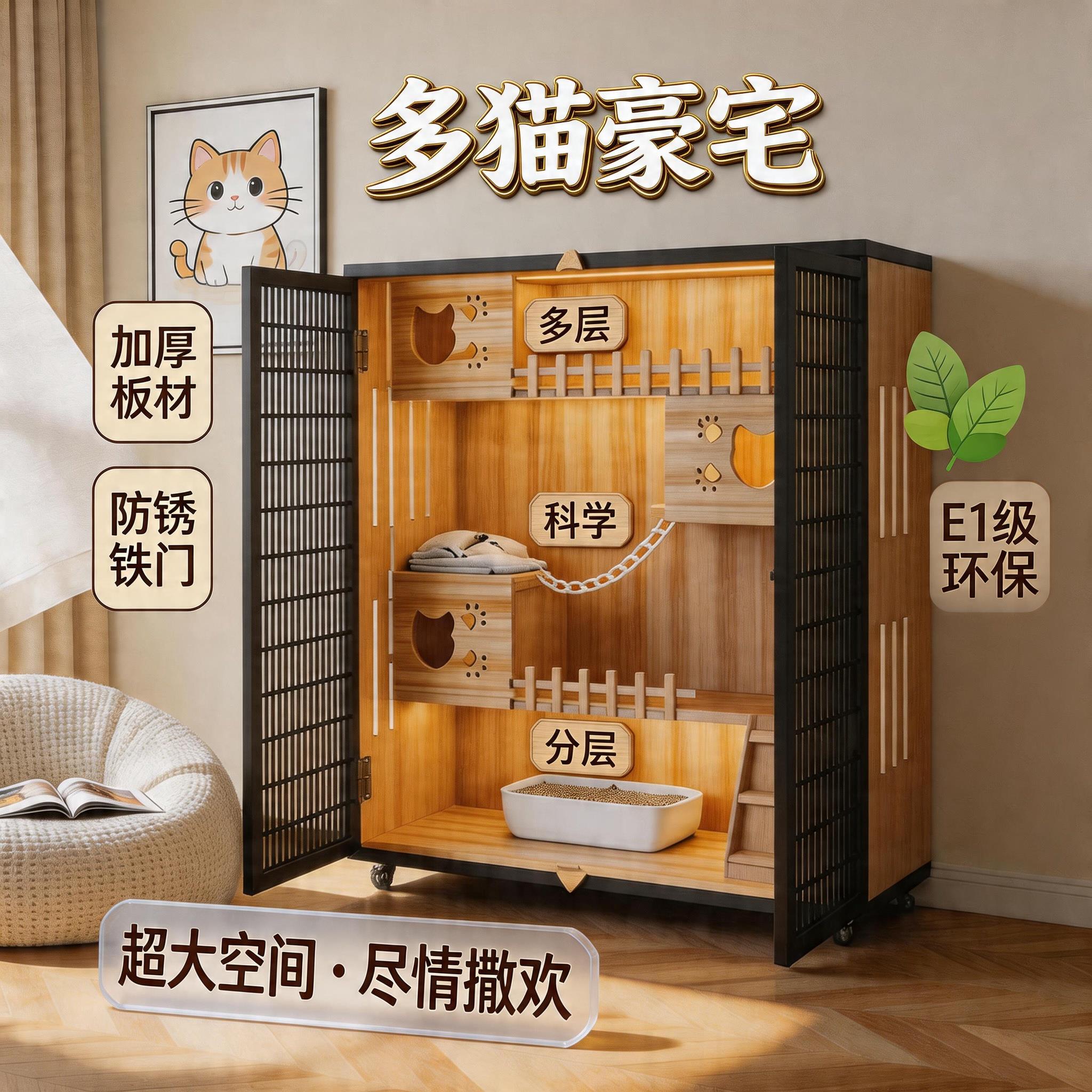 猫别墅猫笼子豪华木质猫舍猫屋猫厕一体猫柜透气超大空间阳台猫窝