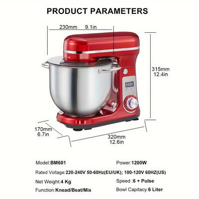 直流静音6L和面机搅面机1200W厨师机打蛋器搅拌机Stand mixer