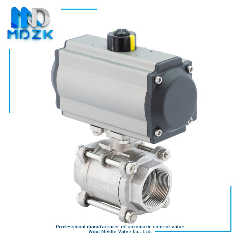 Q611F-16P气动304不锈钢三片式丝口扣球阀DN15 20 25 32 40 50 65