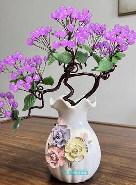 熏衣草紫玉髓水晶发财树客厅电视酒柜床头桌面小摆件搬家生日礼物