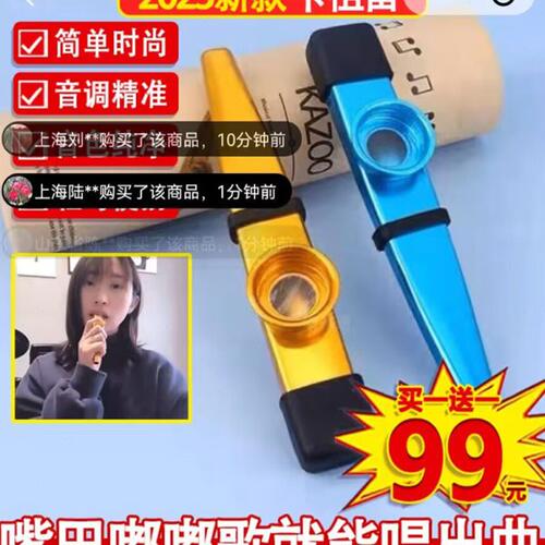坪瑞贸易网红卡祖笛不用学就会吹的乐器便携金属口琴简单哼歌笛子