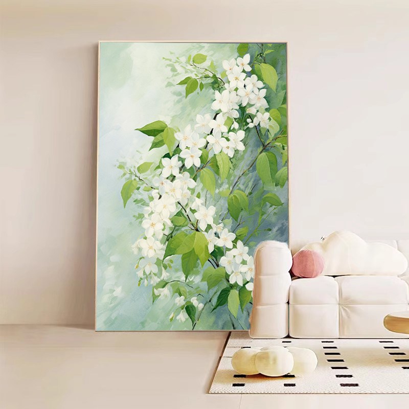 现代简约客厅花卉植物装饰画法式奶油风玄关挂画轻奢小清新落地画图片