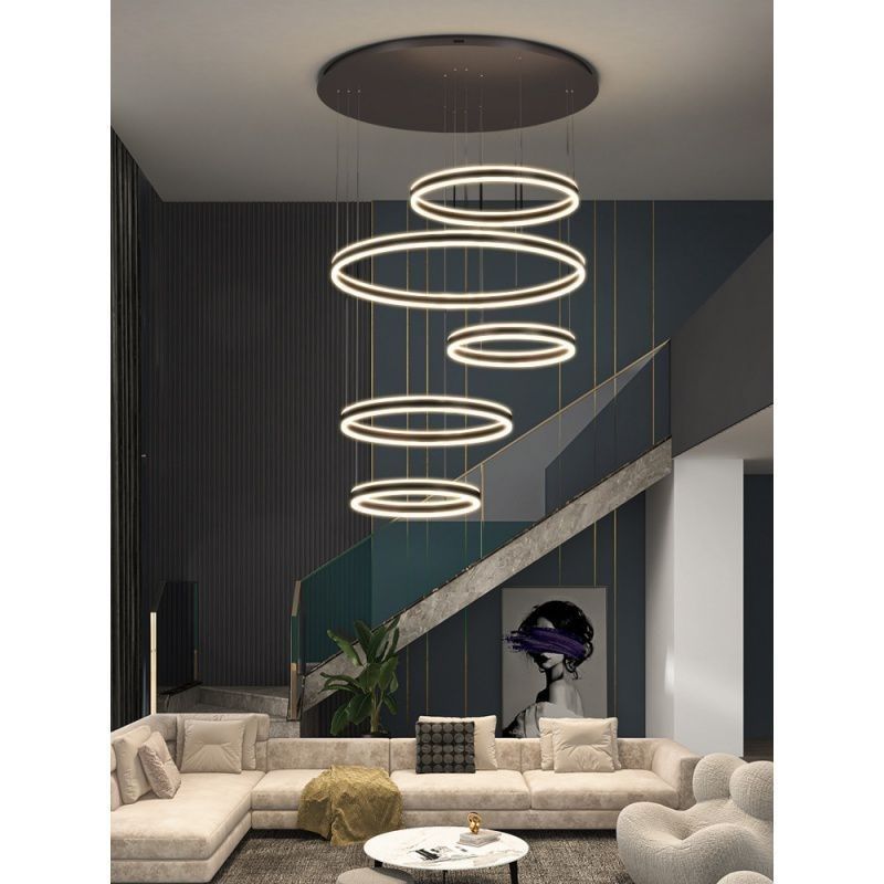 楼梯吊灯a复式楼别墅大吊灯客厅吊灯现代简约大气loft圆环大厅灯,家装灯饰光源,客厅吊灯,淘宝优惠券,粉丝福利购,淘宝优惠卷