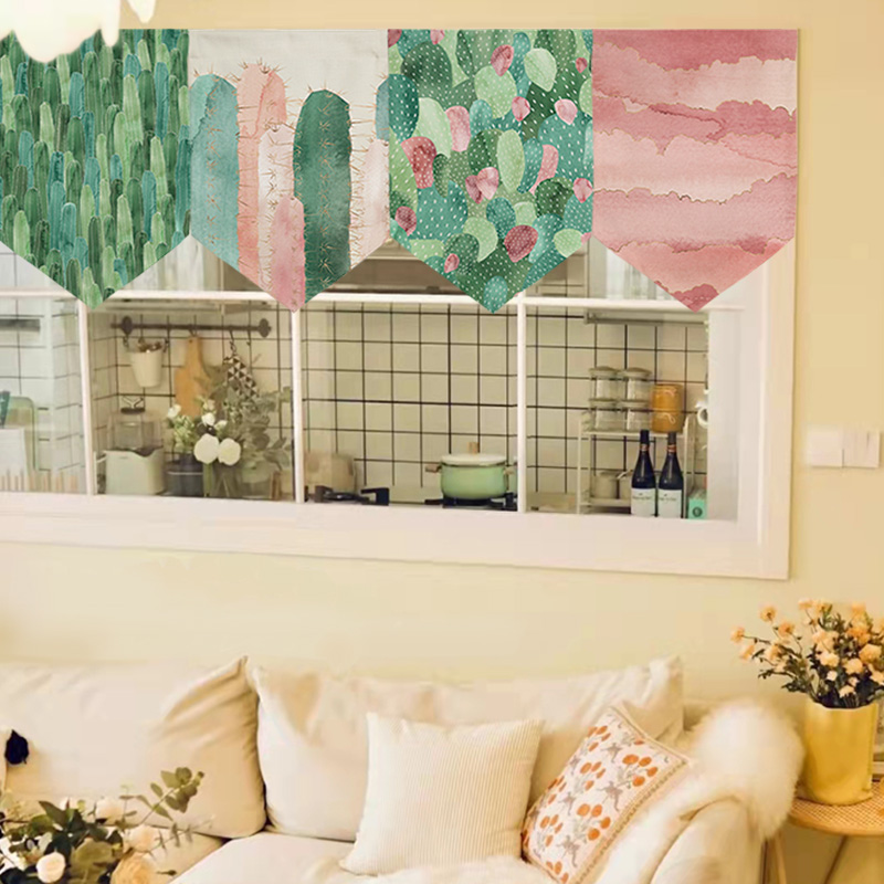 盛夏绿植商铺三角旗帘厨房门v帘短帘吧台半帘装饰布艺门头帘可定