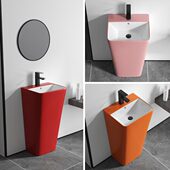 落地粉色洗漱台磨砂简约立柱盆一体盆个性 洗手盆陶瓷小户型 立柱式