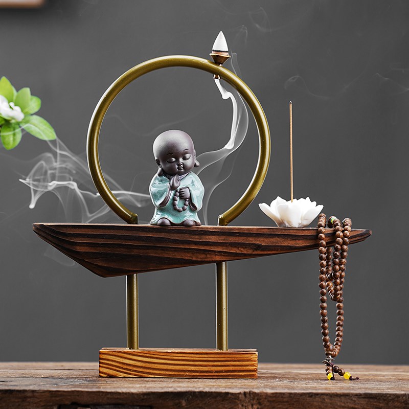 中式禅意倒流香炉创意风化木x茶宠摆件客厅家用办公室内沉檀香熏