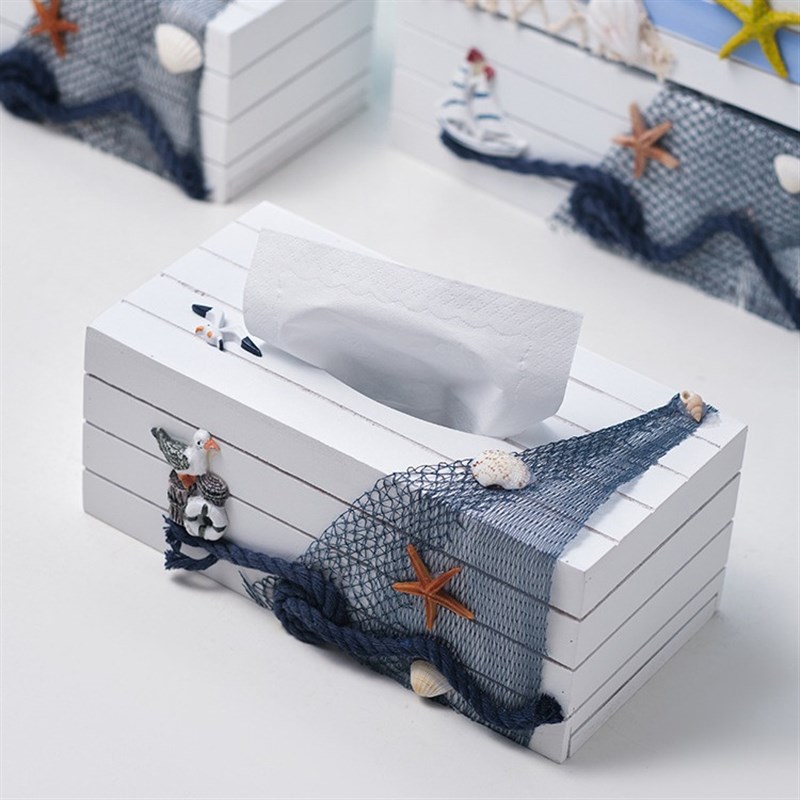 地中海风格纸巾盒创意海洋餐厅抽纸盒G木质装饰摆件客厅纸巾收纳