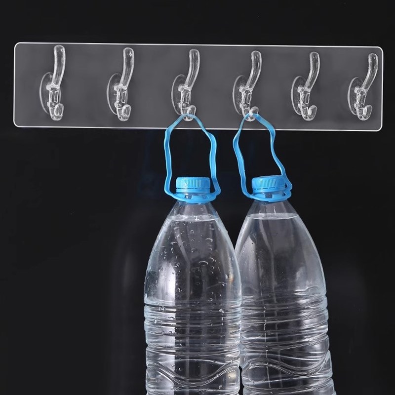 厨房黏钩透明联排挂钩衣帽钩y门后浴室一排黏贴长条免打孔6连钩