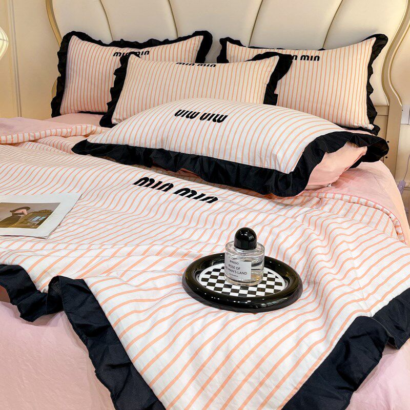 少女心水洗棉夏凉被四件套t床笠款可机洗公主风空调被双人冷气被