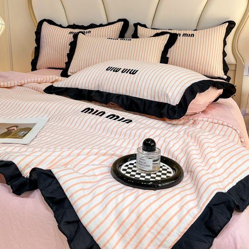 少女心水洗棉夏凉被四件套t床笠款可机洗公主风空调被双人冷气被