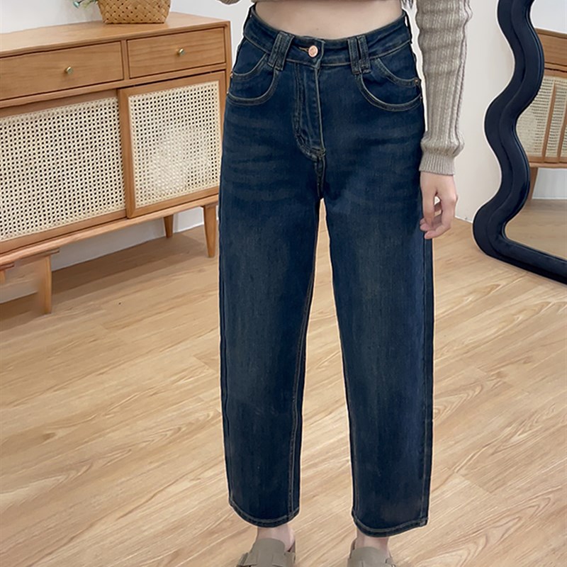 秋季新款哈e伦牛仔裤女大尺码胖妹妹梨型身材宽松显瘦弹力百搭老