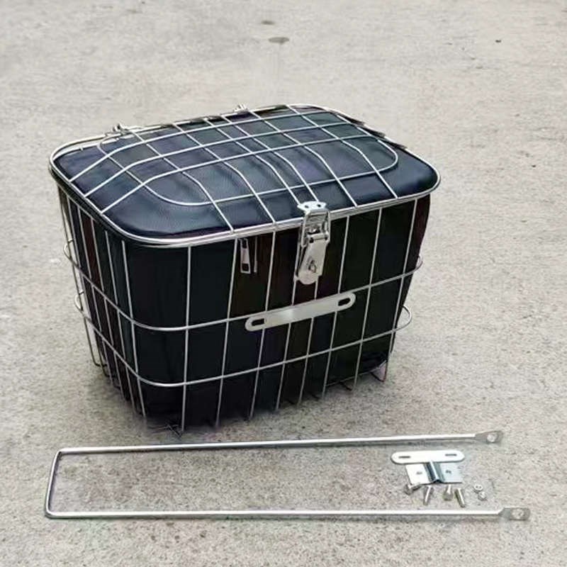 中小号不锈钢车筐车篮子车篓箩B筐电动车自行前后菜篮带内胆锁扣