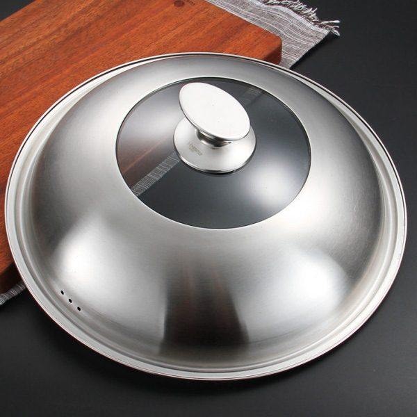 不锈钢锅盖家用耐高温平底炒锅盖圆型蒸锅加高大号加厚立式铁盖子