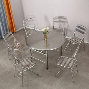 2025新款 加厚不锈钢可折叠桌子大圆桌收纳餐桌圆形圆台转盘家用