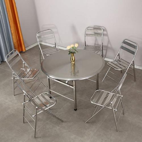 2025新款加厚不锈钢可折叠桌子大圆桌收纳餐桌圆形圆台转盘家用